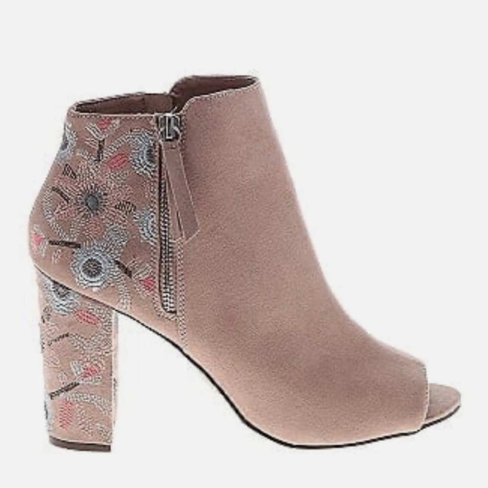 Floral Embroidered Peep Toe Booties